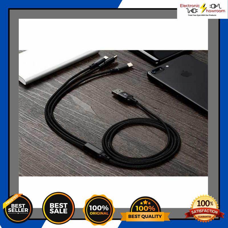 Kabel Charger 3in1 Micro USB + Lightning + USB Type C 1.2 Meter 0