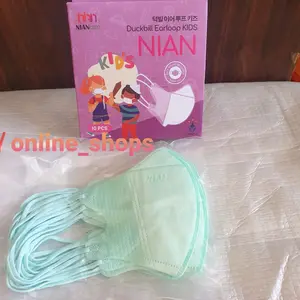 Masker duckbill anak kids isi 10 pcs warna tosca earloop niancare