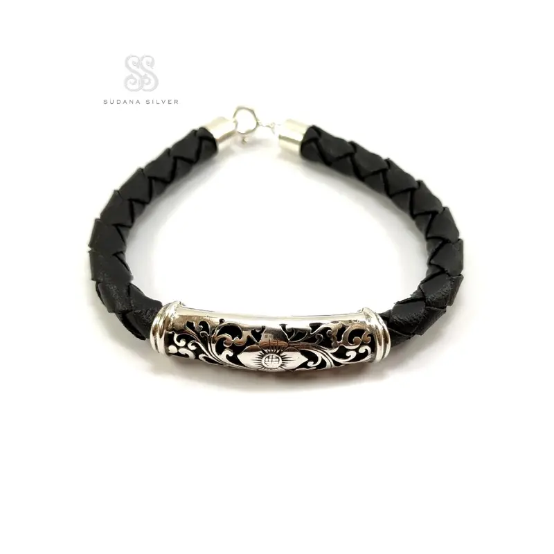 Gelang Kulit Silver 925 HItam Aksesoris Bali 0