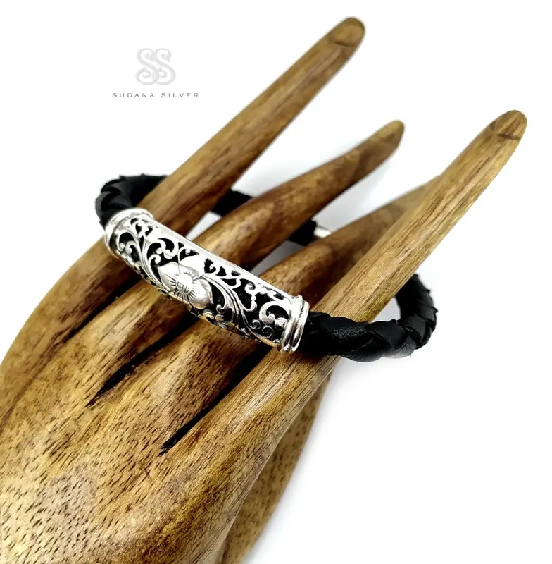 Gelang Kulit Silver 925 HItam Aksesoris Bali 1