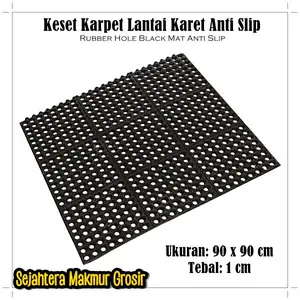 Keset Karpet Lantai Hitam Tebal Anti Licin / Rubber Hole Mat 90 x 90cm
