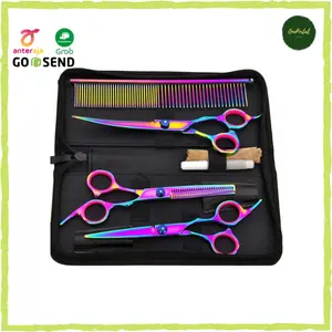 Gunting Grooming Set Bulu Anjing Kucing Pet Hewan Peliharaan Stainless Steel 3 Jenis Gunting Flat Sasak Melengkung Sisir