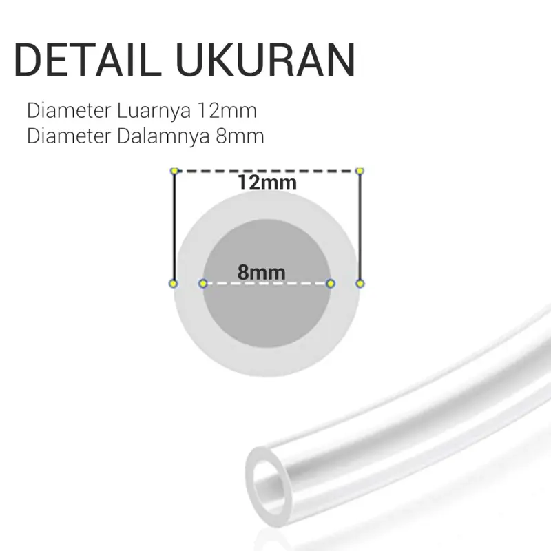 selang PU 12mm 12 mm x 8 mm warna bening transparan dan hitam 3