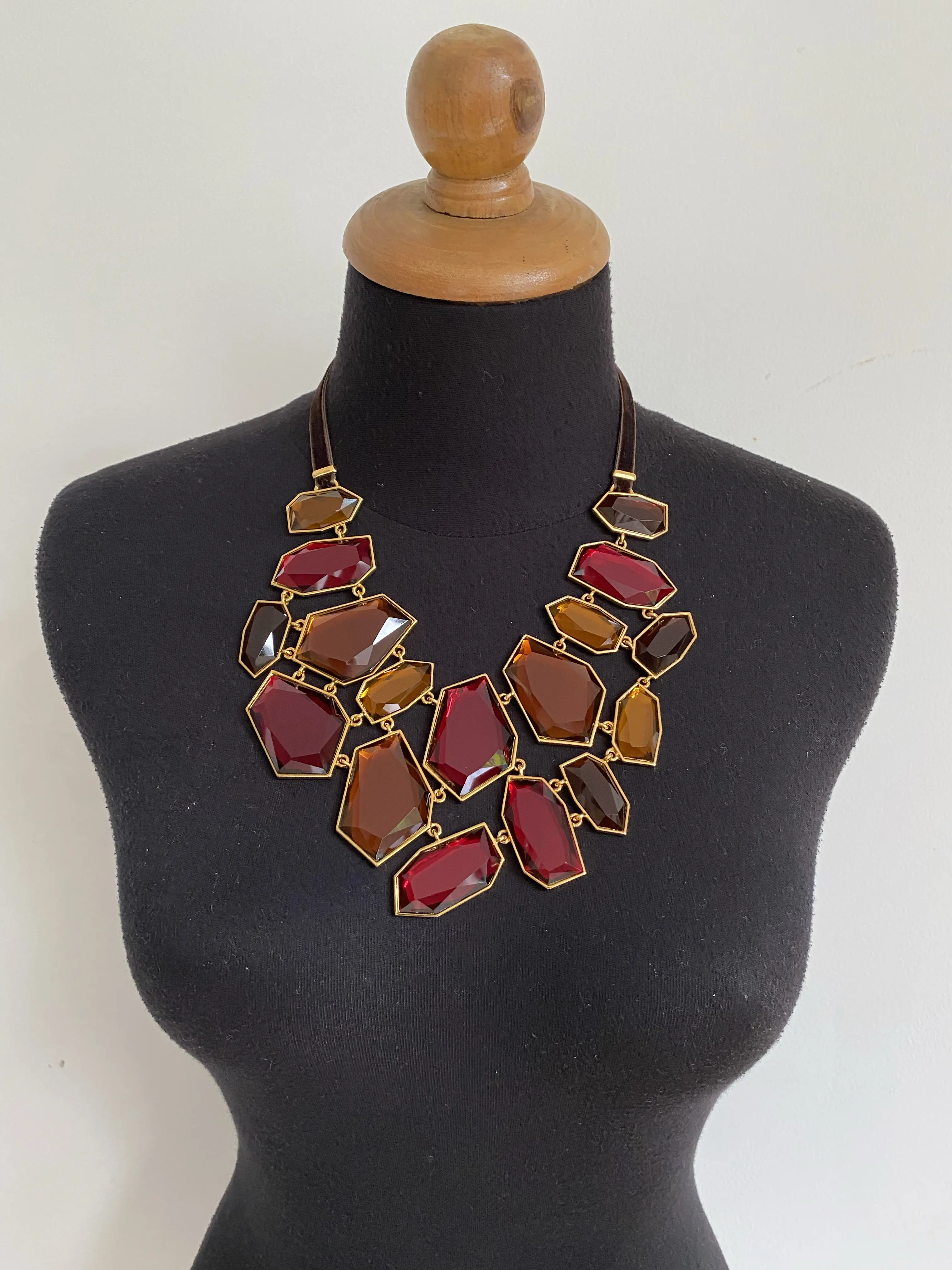 Vintage Joan Rivers Red Orange Amber Color Crystal Necklace