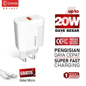 COPPER CP1007 Charger Single Port 18W Up to 20W + QC 3.0 Fast Charging