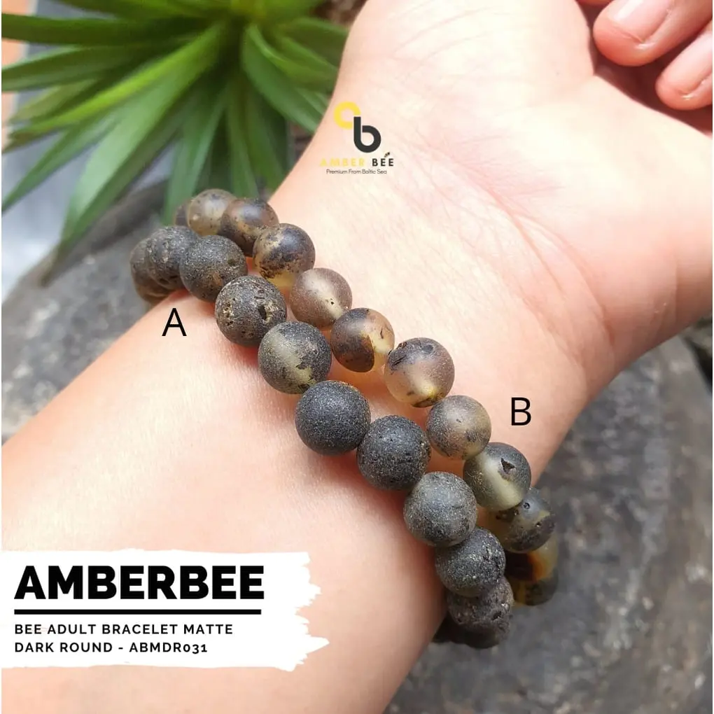 AmberBee Gelang Amber Dewasa Premium Baltic Matte Dark Round ABMDR031 By Amber Model Baroque Finishing Matte Natural Amber Manfaat Detoksifikasi & Membantu Insomnia