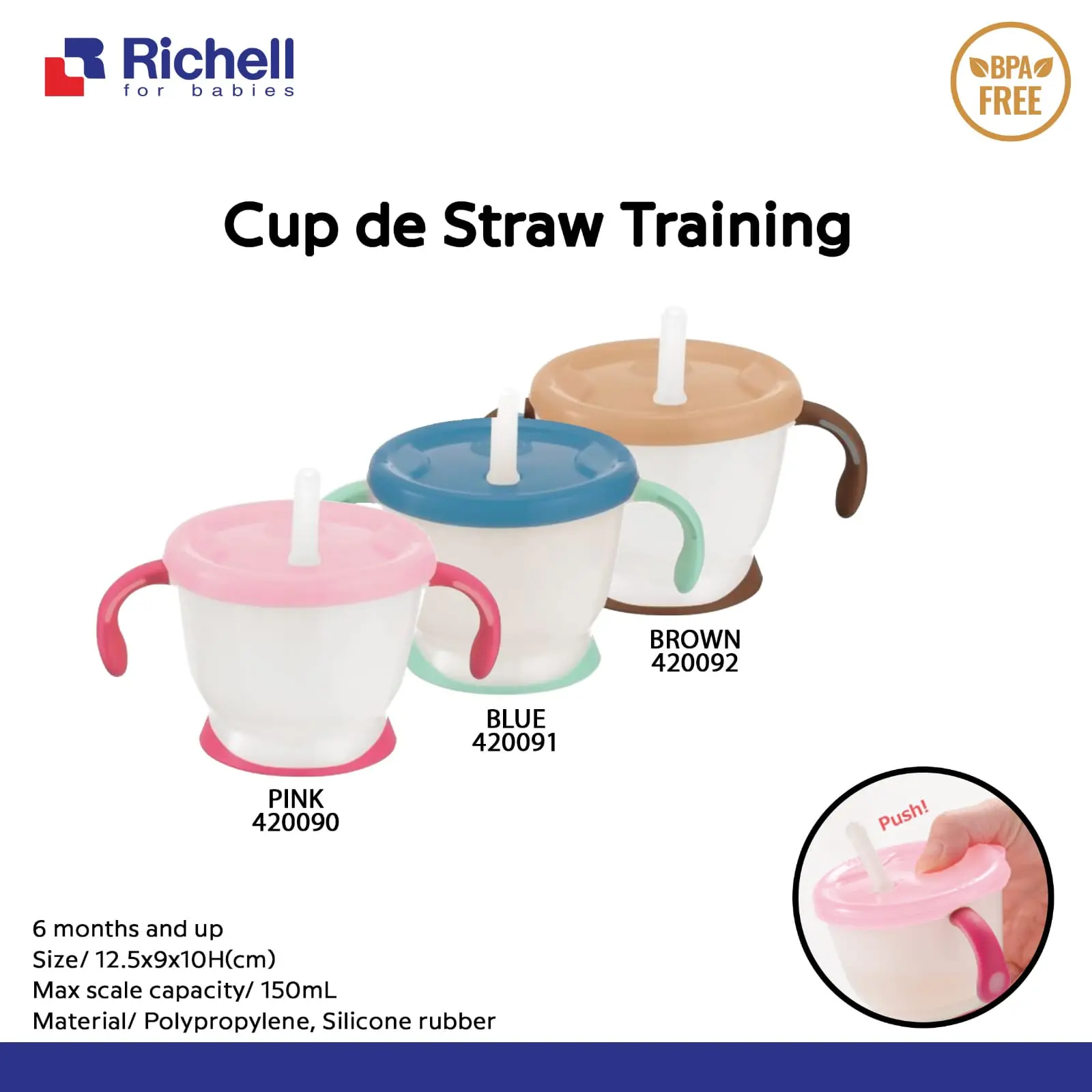 RICHELL Aquela Cup De Mug 150ml Straw Training Cup Baby Mug Bayi