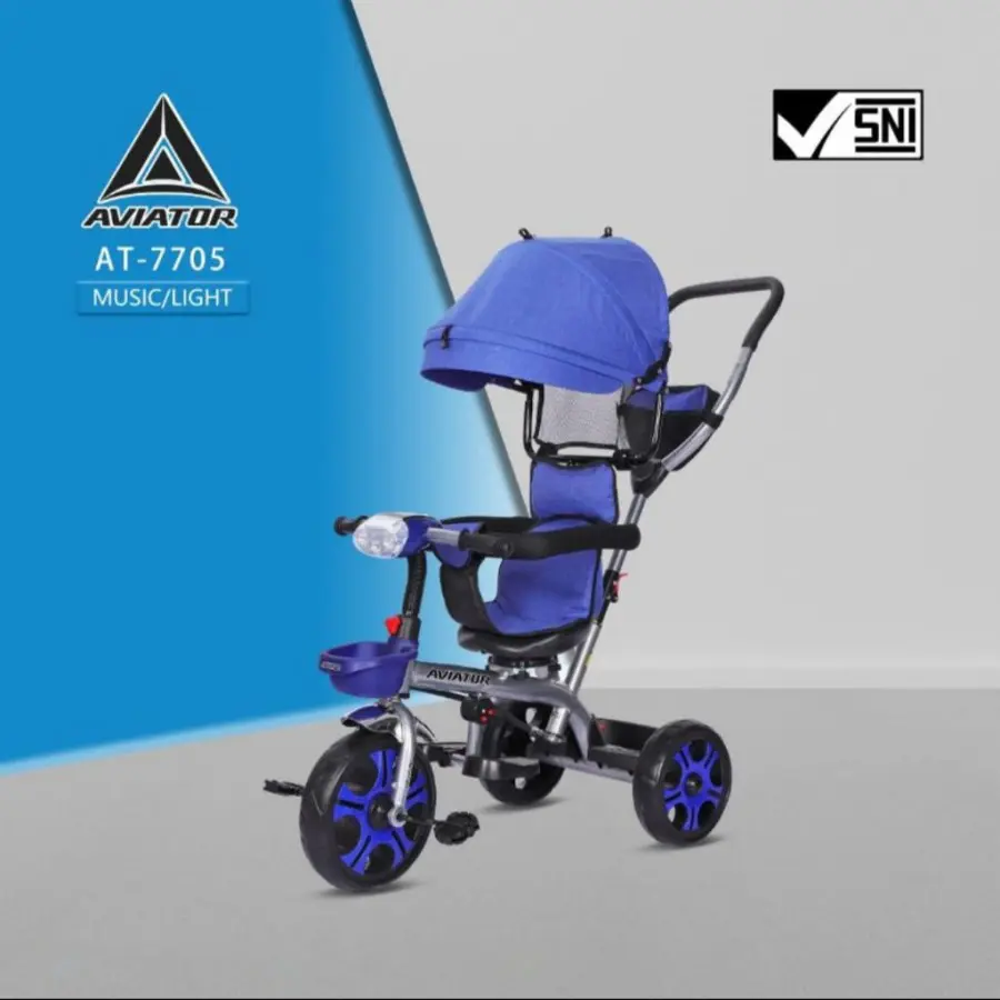 Sepeda Anak Bayi Balita Dorong Roda 3 Tricycle Aviator AT7705 Lampu