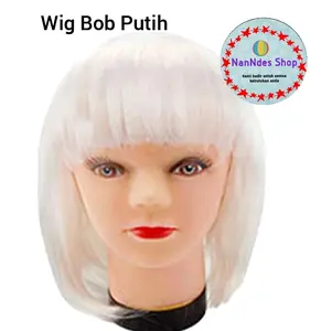 Wig Bob Putih Pendek Lurus Poni / Wig Black Cosplay/ Rambut Palsu full