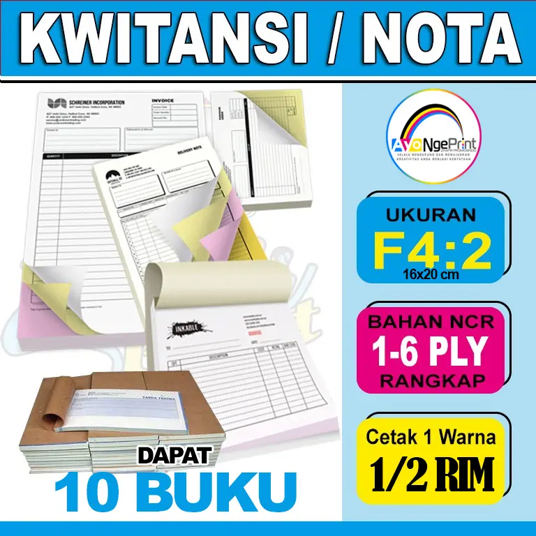 CETAK KWITANSI/ NOTA/ SURAT JALAN/ KOP/ uk.F4:2 (21x16cm) Buku Paper Stationery 0