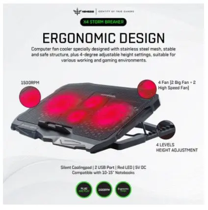 Cooling pad laptop gaming nyk 4 fan adjustable storm breaker x-4 x4