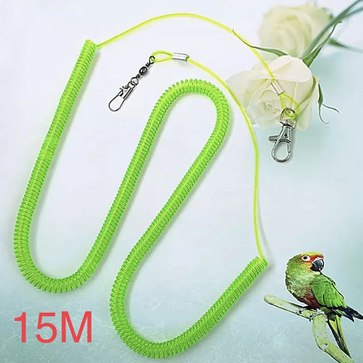 Green Tali Latihan Burung 15 meter Training FF FTM Free Fly Bird Flying Rope Anti Bite Parrot Starling Bird Leash Rope  - 03658 Green