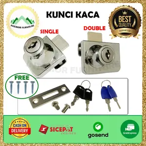 Kunci Kaca Jepit SINGLE & DOUBLE Lemari Pintu Glass Cabinet Lock Kunci