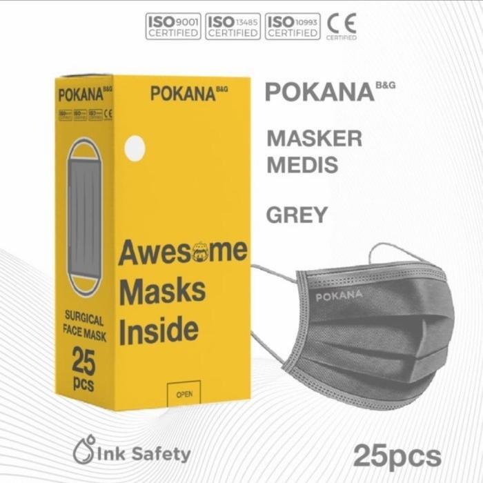 Masker Medis Pokana B & G 4 Ply - Grey ( Isi 25 pcs ) - Grey Soft Green
