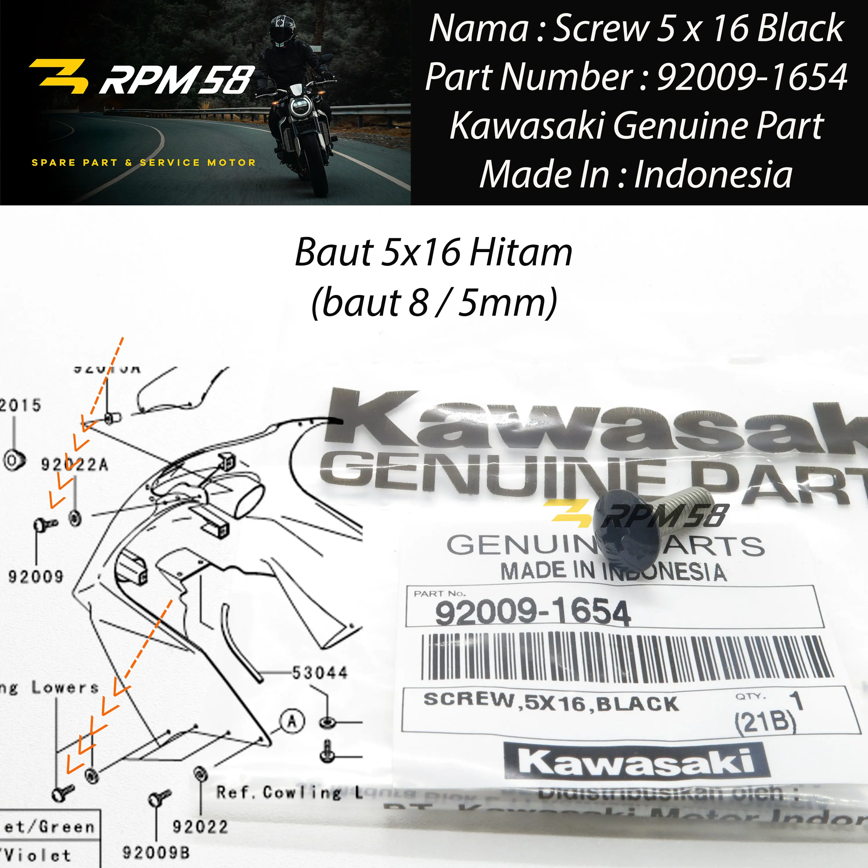 Baut Fairing Ninja RR kawasaki Original 92172-0462