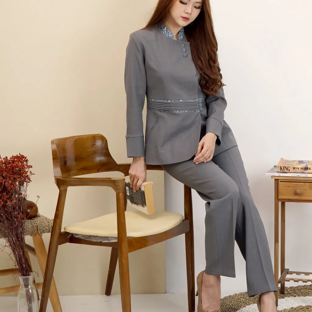 Jas Blazer Wanita Asn,Pns Model 7007 Warna Abu Muda Set Celana
