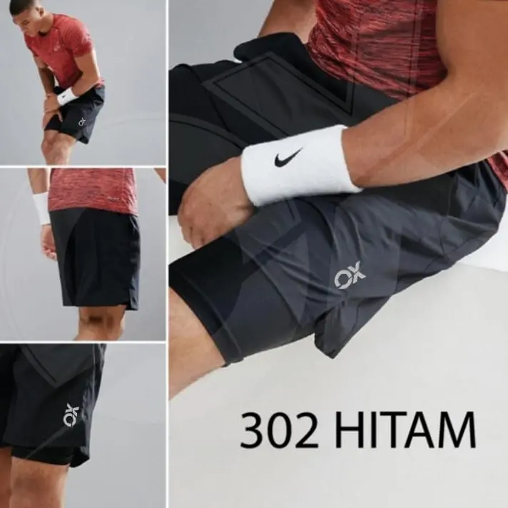 Celana Lari Pria 2 in 1 OX Challenger Running Shorts Gym Training 2