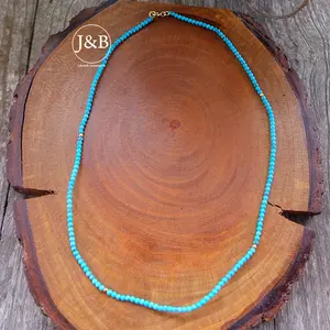 Kalung Perhiasan Wanita Batu Turquise Blue Necklace Semiprecious Stone Beads 925 Goldplated 42 cm