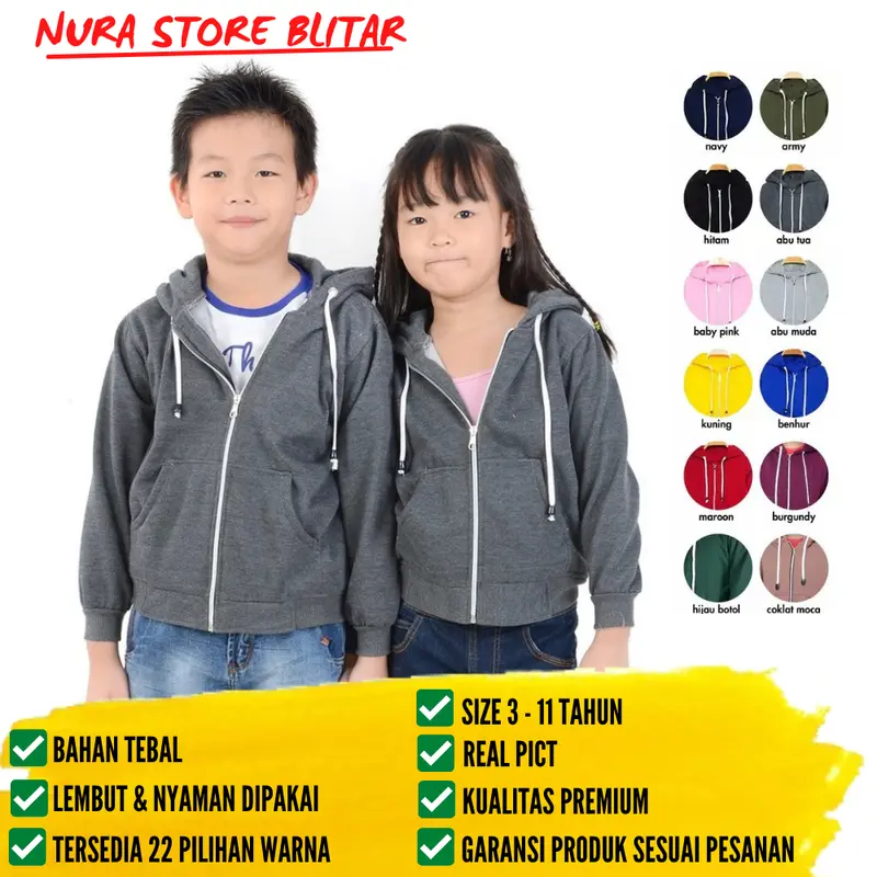 JAKET SWEATER ANAK LAKI LAKI PEREMPUAN POLOS SEKOLAH SD KELAS 1 2 3 4 0