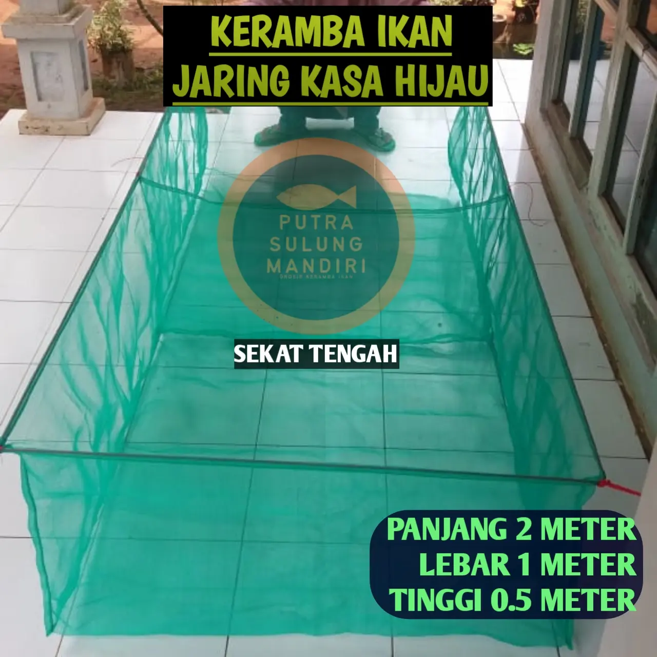 K2150 - Keramba jaring kasa ikan ukuran bahan 2 m x 1m x 50cm sekat tengah siap pakai