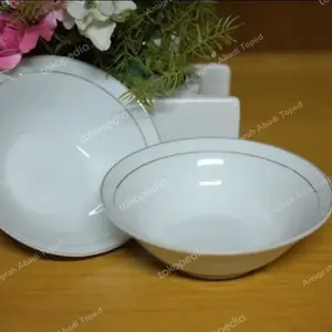 Mangkok List Emas 7 Inch Keramik Porcelain Putih Bergaris