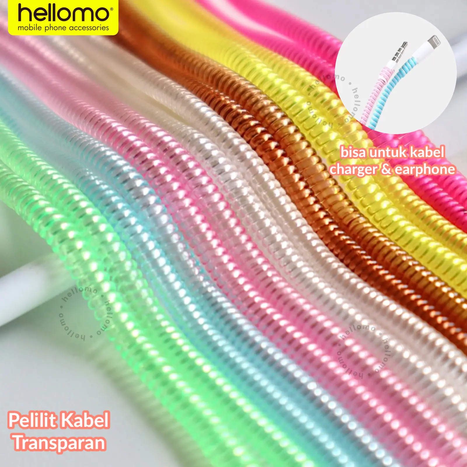 Pelilit Kabel Charger Hp Pelindung Spiral Cord Protector Transparan