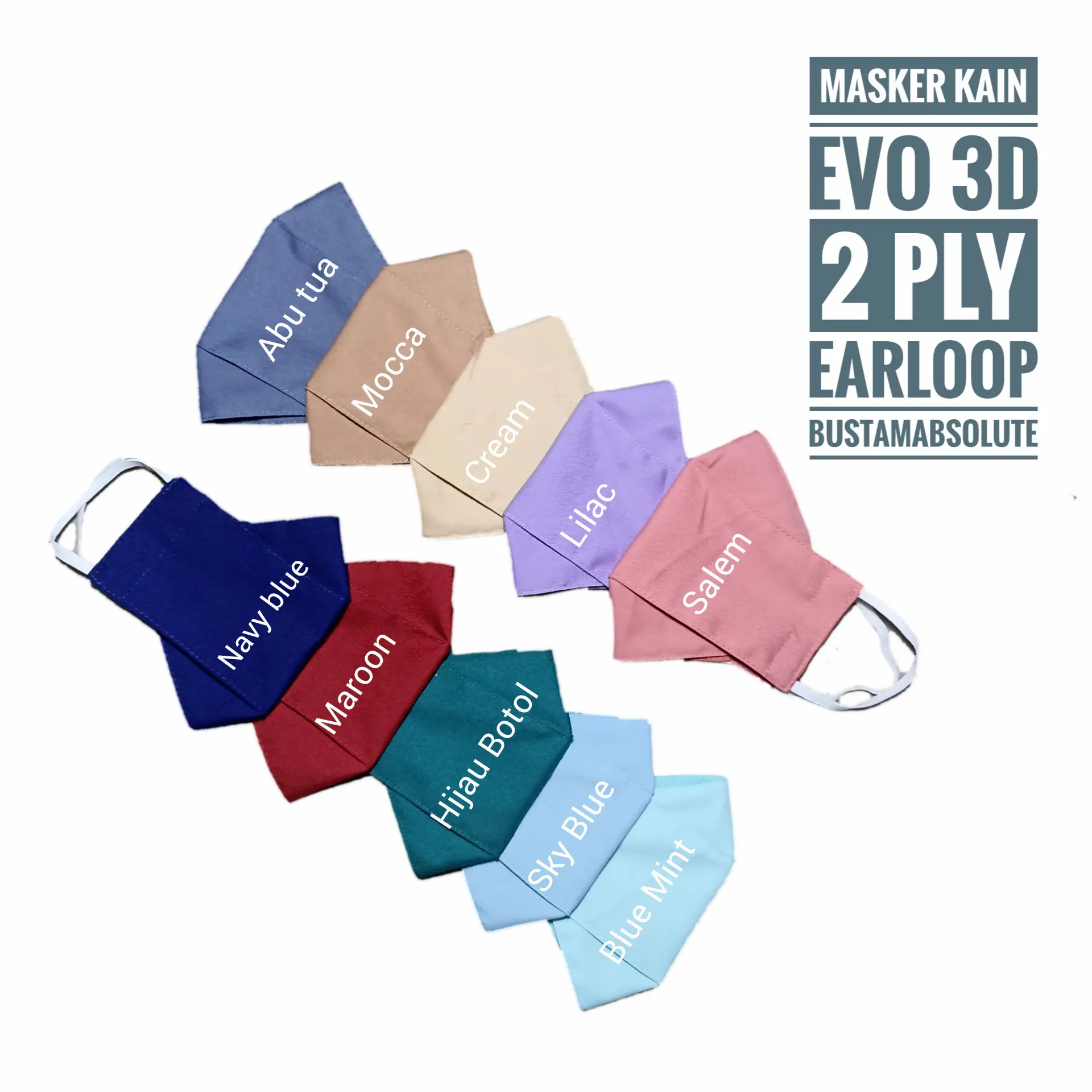 Masker Kain 3D Evo Earloop 2 Ply Pria Wanita Dewasa Bisa Dicuci Var. 3