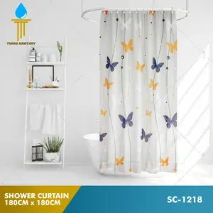 Shower Curtain Tirai Gorden Kamar Mandi 180 x 180 Motif Kupu SC-1218