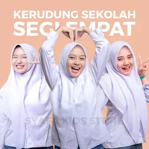 Kerudung Sekolah Segi Empat Putih Coklat SMP SMA Katun Tebal Premium