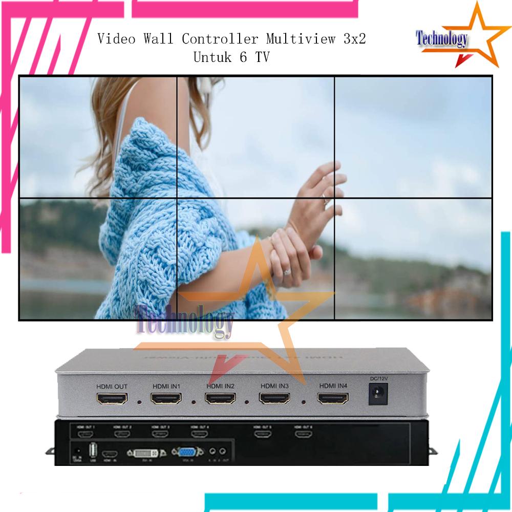 HDMI Multiview Video Wall Controller 3x2 Untuk 6 TV (4 Input 6 Output)