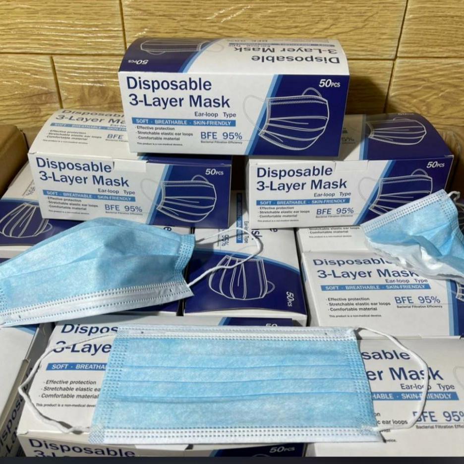 Masker earloop biru disposable layer 3ply