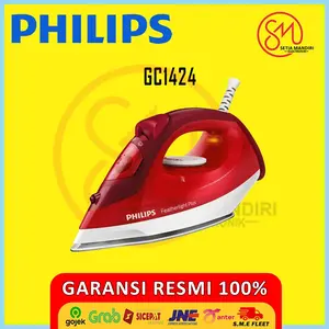 PHILIPS GC1424 Setrika Uap Dengan Tapak Non-Stick Steam Iron GC 1424 Semburan Uap 8 g/mnt Tapak Non-Lengket Daya 800 W Garansi Resmi 100%