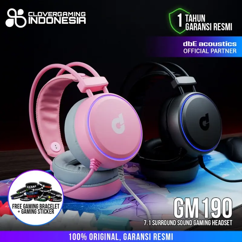 dbE GM190 Virtual Surround Sound Gaming Headset Merah Muda