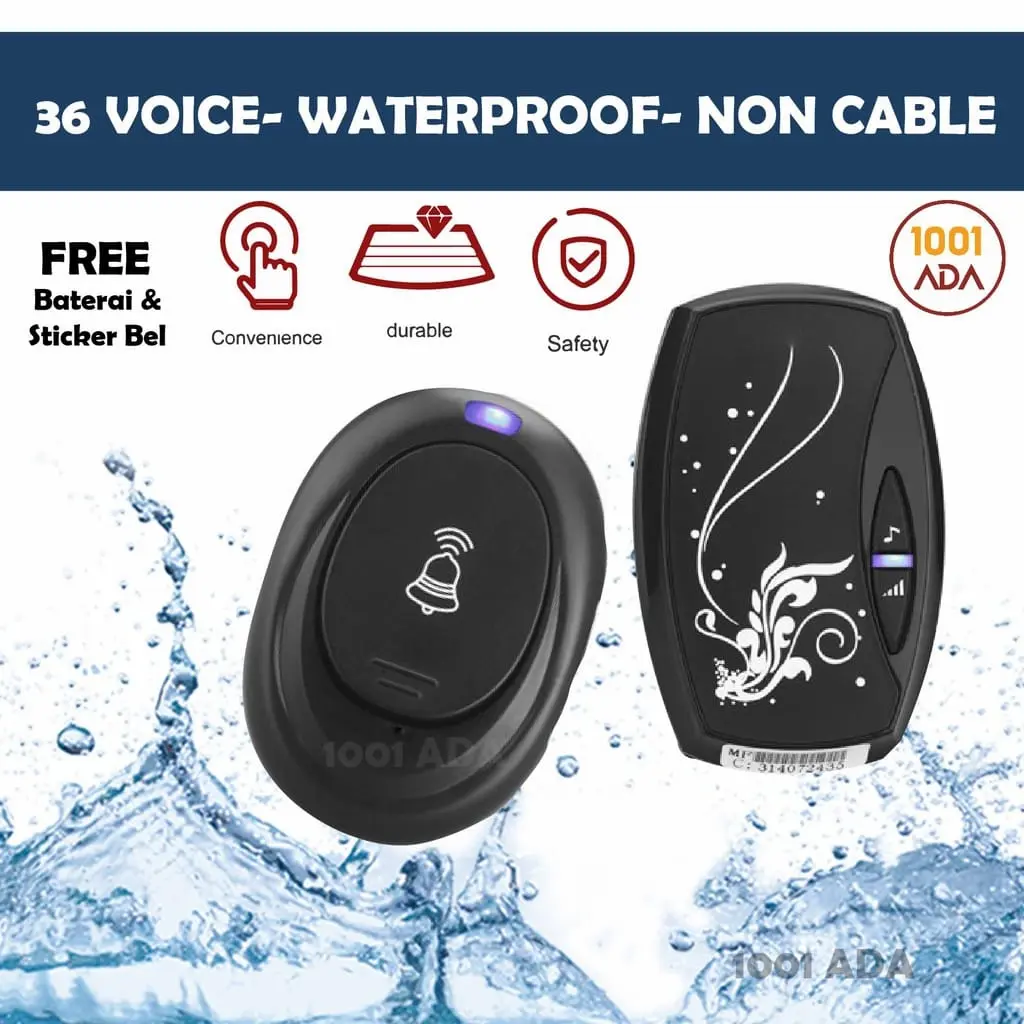 Bel Rumah Kantor Alarm Wireless Tanpa Kabel Waterproof EU Plug dan LED