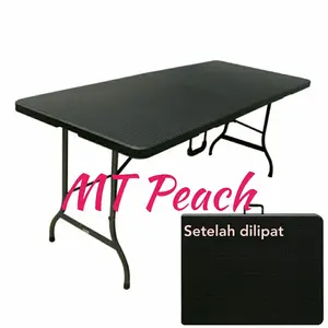 KRISBOW MEJA TAMAN LIPAT 180x75x72CM FOLDING RATTAN TABLE BLACK