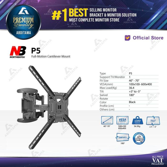 Gambar Bracket TV Monitor LED LCD North Bayou NB P5 NBP5 40"-70"  Swivel Tilt dari Abditama Official Kota Depok Tokopedia