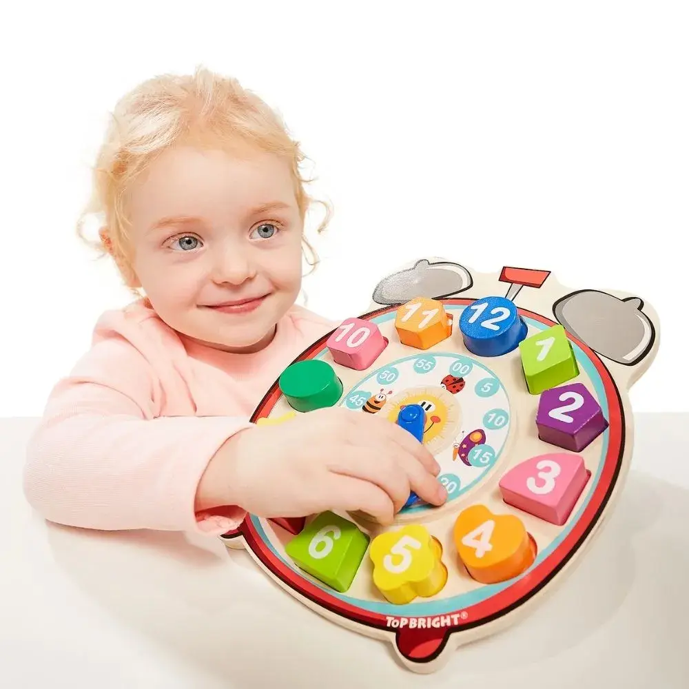 Top Bright Wooden Sorting Shape Clock Mainan Edukasi Anak