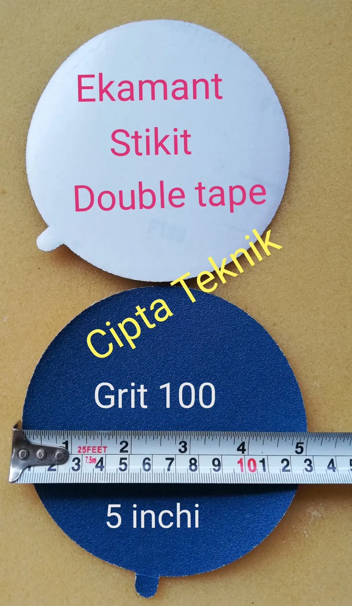 Amplas bulat stikit 5 inchi grit 100 double tape ekamant