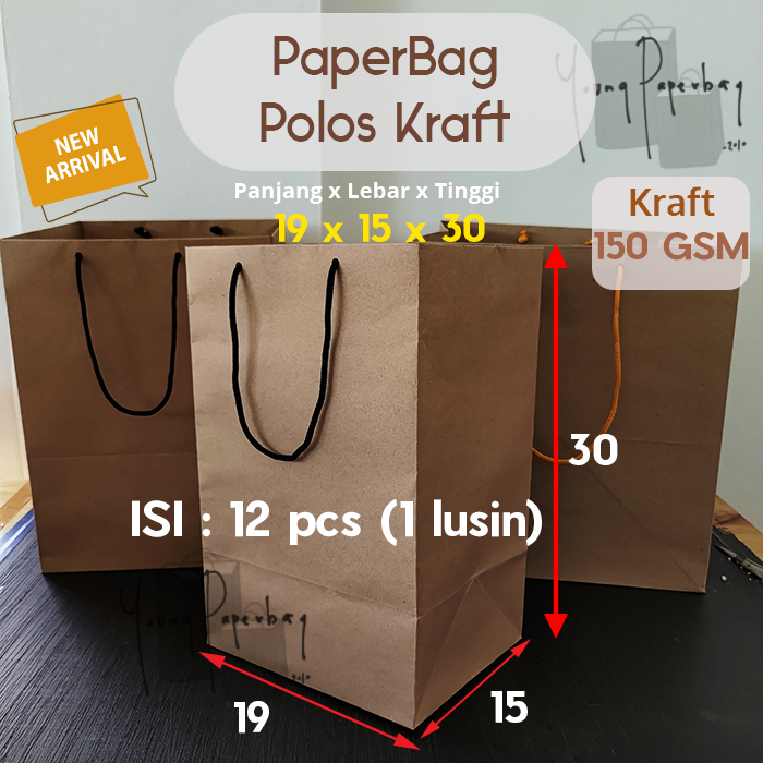 Tas Paper Jual Paper Bag Tas Kertas Paperbag Kraft Coklat Polos 19 x 15 x 30 ...