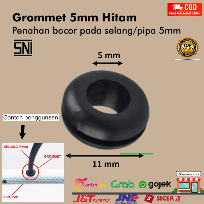 Gambar grommet 5mm hitam untuk selang pe 5mm dari Atapponik Store Kota Surabaya Tokopedia