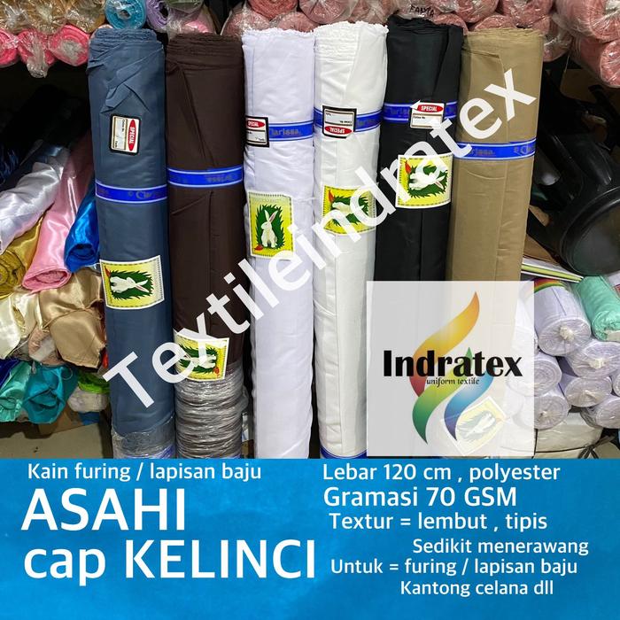Gambar ( per setengah meter ) Kain furing ASAHI CAP KELINCI meteran lebar 120 cm bahan furing batik lapisan baju dress gamis koko brukat tile satin lapisan dalam tas schruncie craft hiasan kerajinan tangan dekorasi dekor kantong celana kain tipis menerawang dari textileindratex Kota Administrasi Jakarta Utara Tokopedia