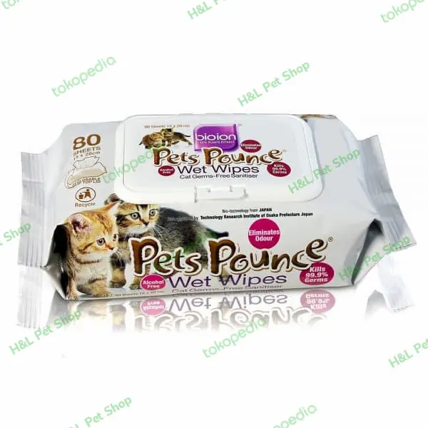 Bioion Pets Pounce Wet Wipes non alcohol Tissue Basah Anjing Kucing