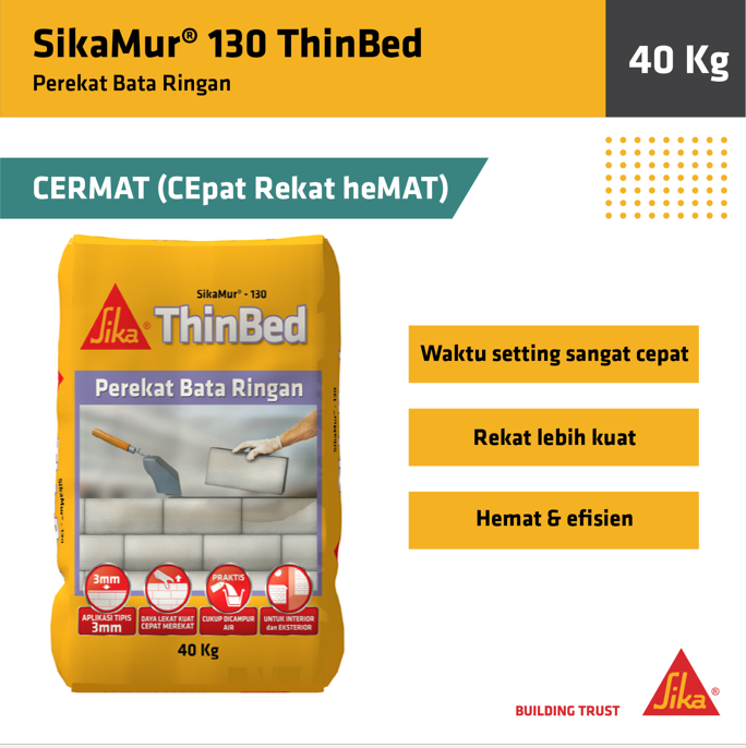 Gambar SikaMur 130 Thinbed Mortar Instan Lem Perekat Bata Ringan 40Kg dari Sika Jakarta Kab. Bekasi Tokopedia