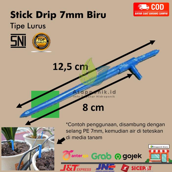Gambar stick dripper tetes 7mm lurus warna biru dari Atapponik Store Kota Surabaya Tokopedia