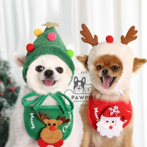 Kostum Natal Anjing Kucing Topi Kalung Dog Cat Pet Christmas Bib Hat