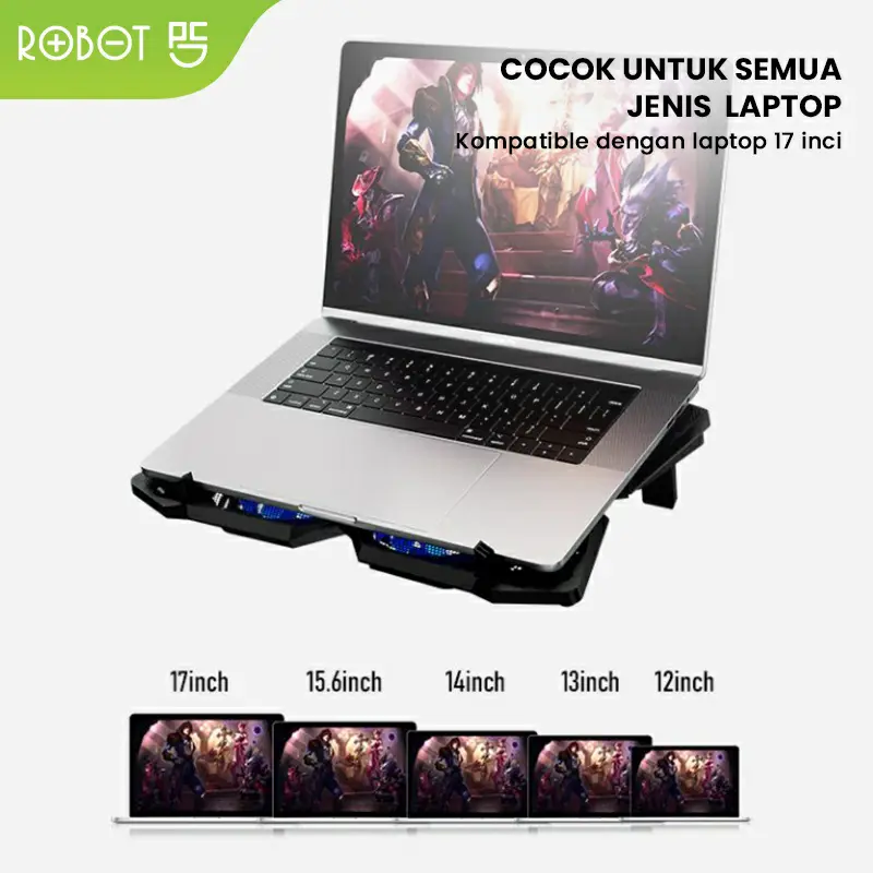 ROBOT Cooling Pad Stand RT-LCS02 Ultra Tenang 4 Kipas Pendingin 4