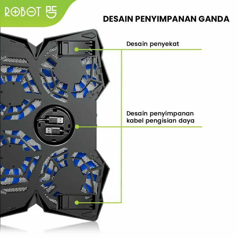 ROBOT Cooling Pad Stand RT-LCS02 Ultra Tenang 4 Kipas Pendingin 3