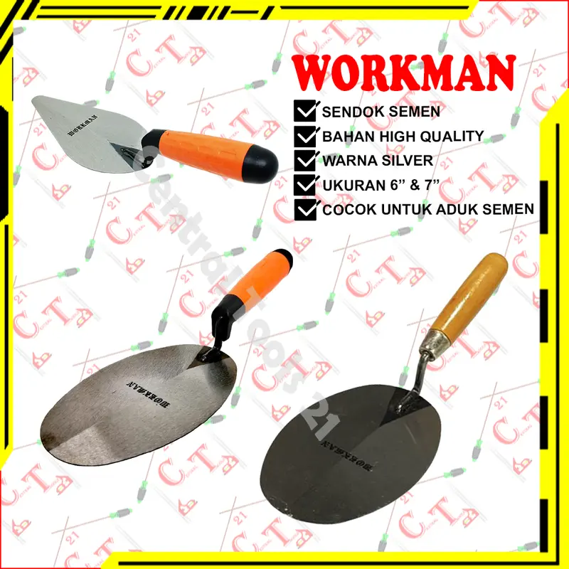 Sendok Semen Bulat Lancip Gagang Fiber Kayu 7" Inch Besi Plat Tebal 0