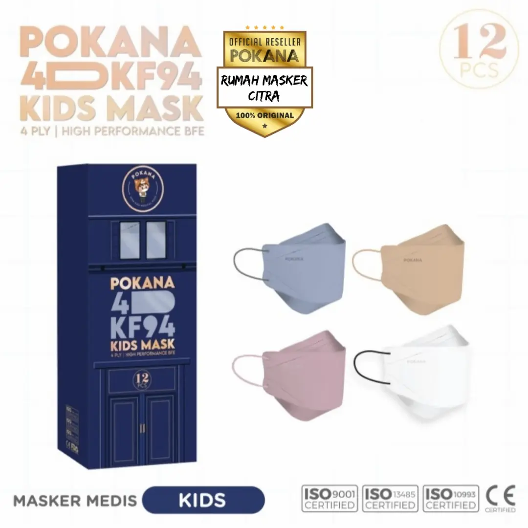 Masker Medis Pokana 4D KF94 Kids Solid Colour 4 Ply [ 4-7 years ]