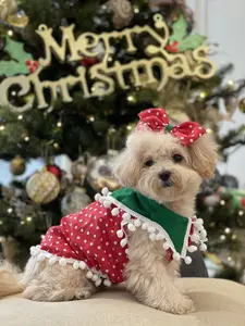 baju anjing natal christmas polkadot dgn pita hairclip